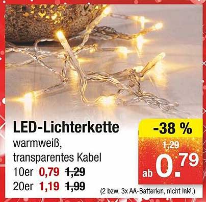 LED-Lichterkette warmweiß, transparentes Kabel