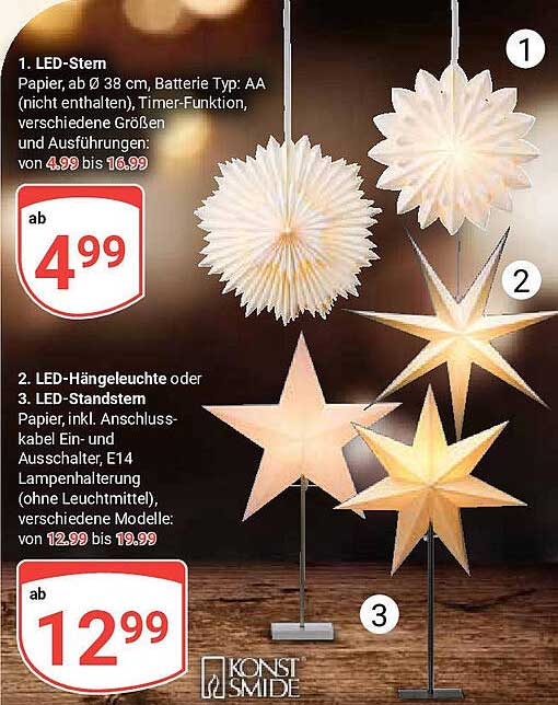 LED-Stern und weitere Leuchten in verschiedenen Größen und Ausführungen