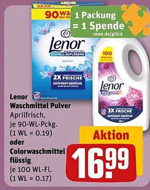 Lenor Waschmittel Pulver oder Flüssig Aprilfrisch - 90 WL-Pckg oder 100 WL-Fl.