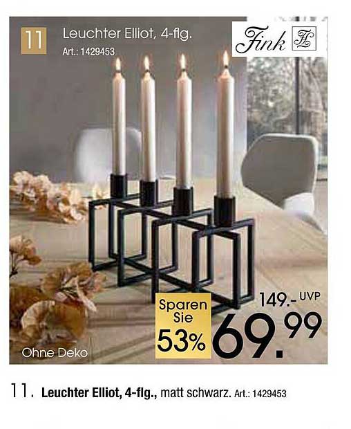 Leuchter Elliot, 4-flg., matt schwarz