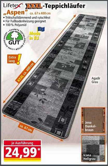 Lifetex XXXL-Teppichläufer "Aspen" – ca. 67 x 400 cm