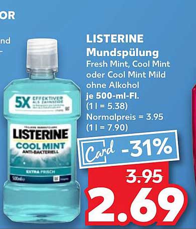 LISTERINE Mundspülung Fresh Mint, Cool Mint oder Cool Mint Mild ohne Alkohol je 500-ml-Fl.