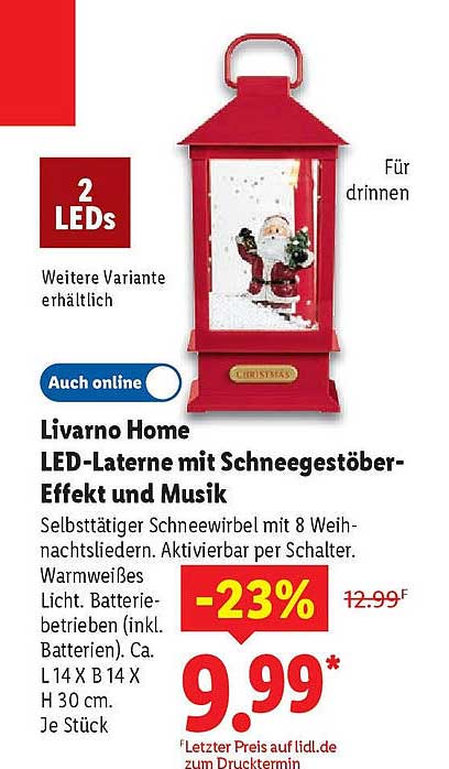 Livarno Home LED-Laterne mit Schneegestöber-Effekt und Musik