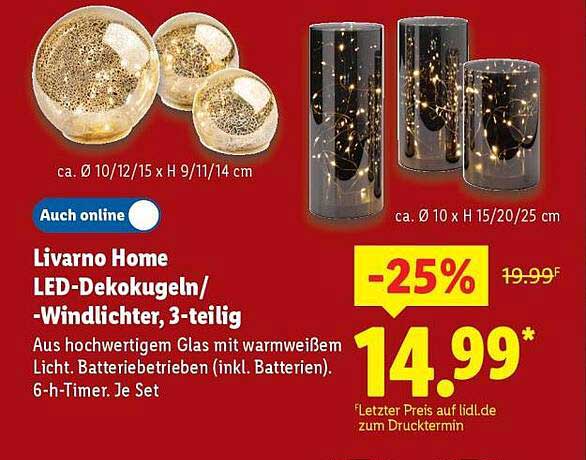 Livorno Home LED-Dekokugeln/-Windlichter, 3-teilig