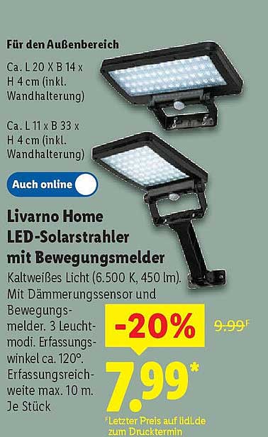 Livorno Home LED-Solarstrahler mit Bewegungsmelder