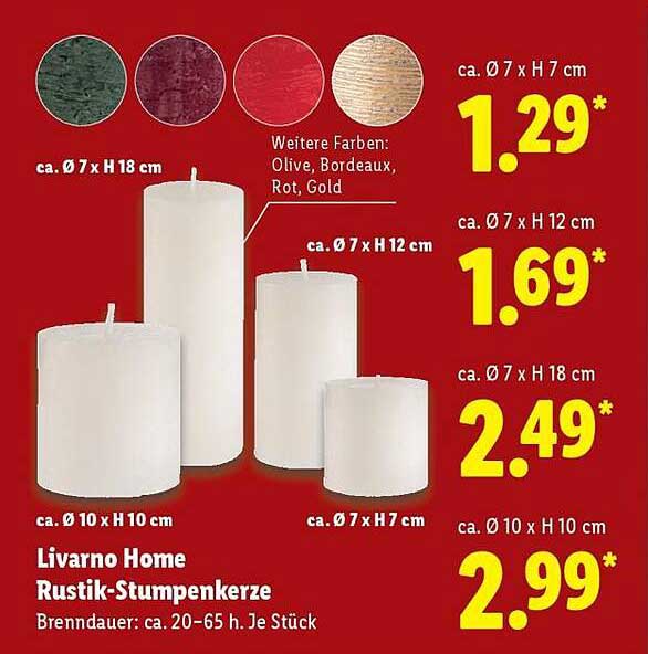 Livorno Home Rustik-Stumpenkerzen in verschiedenen Größen und Farben
