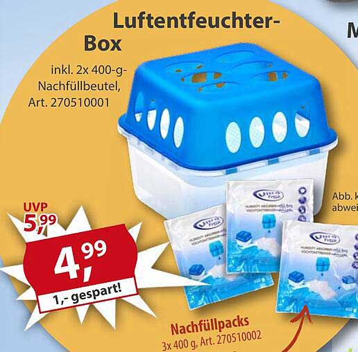 Luftentfeuchter-Box inkl. 2 x 400-g-Nachfüllbeutel, Art. 270510001