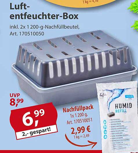Luftentfeuchter-Box inkl. 2x 1 200-g-Nachfüllbeutel