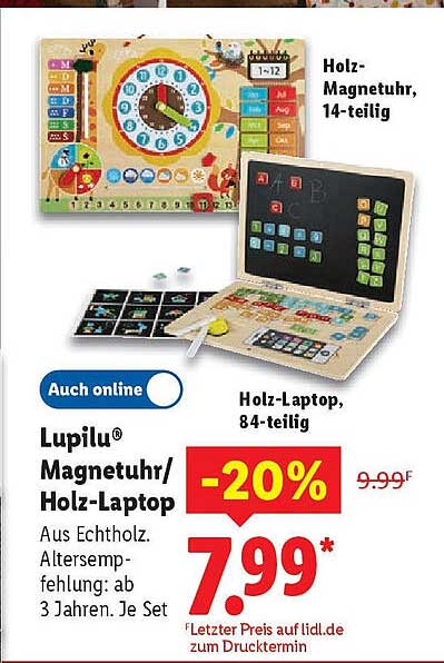 Lupilu® Magnetuhr/Holz-Laptop - 20% günstiger!