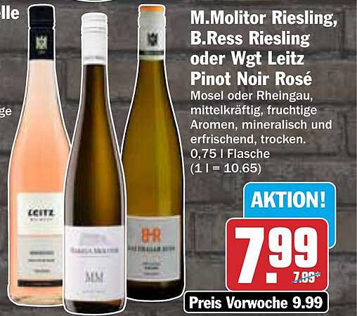 M. Molitor Riesling, B. Ress Riesling oder Wgt Leitz Pinot Noir Rosé