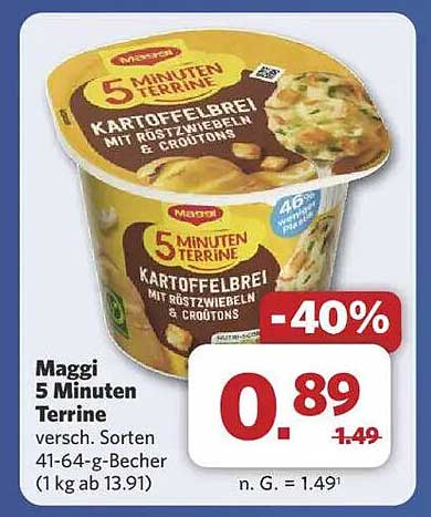 Maggi 5 Minuten Terrine Kartoffelbrei mit Röstzwiebeln & Croutons