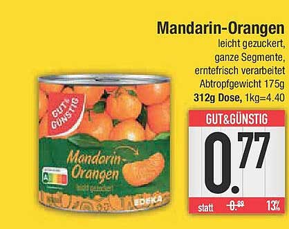 Mandarin-Orangen leicht gezuckert, ganze Segmente, 312g Dose