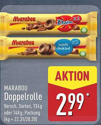 MARABOU Doppelrolle - Verschiedene Sorten, 134g oder 148g