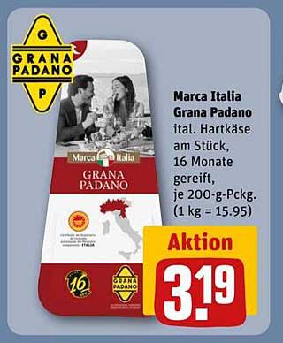 Marca Italia Grana Padano – Italienischer Hartkäse am Stück, 16 Monate gereift