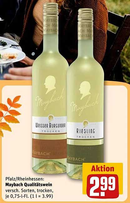 Maybach Qualitätswein – Weisser Burgunder und Riesling, je 0,75 l für nur 2,99 €