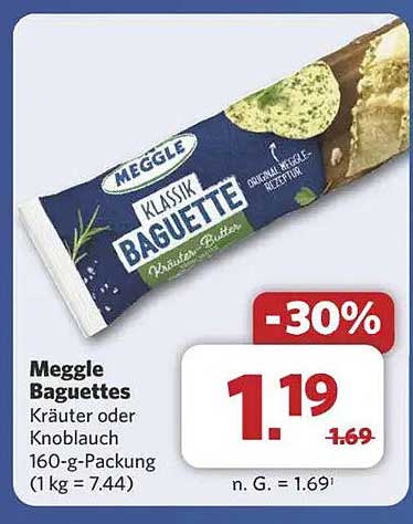 Meggle Baguettes Kräuter oder Knoblauch 160-g-Packung