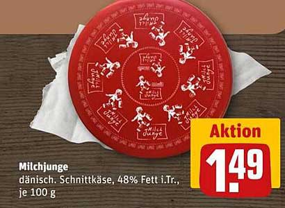 Milchjunge dänisch. Schnittkäse, 48% Fett i.Tr., je 100 g