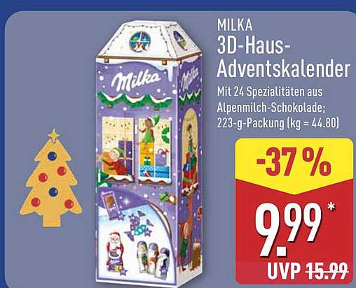 MILKA 3D-Haus-Adventskalender mit 24 Spezialitäten aus Alpenmilch-Schokolade