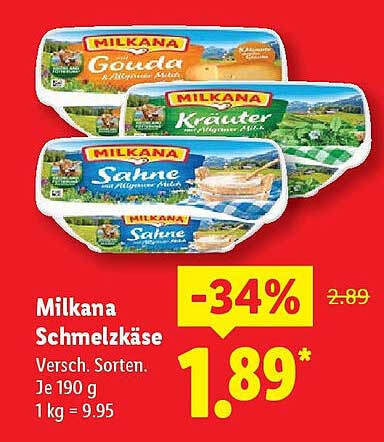 Milkana Schmelzkäse 190 g - Verschiedene Sorten