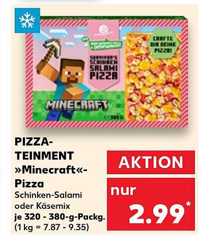 Minecraft Pizza Schinken-Salami oder Käsemix 320-380 g Packung