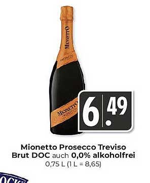 Mionetto Prosecco Treviso Brut DOC auch 0,0% alkoholfrei 0,75 L