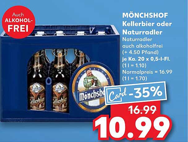 MÖNCHSHOF Kellerbier oder Naturradler - 20 x 0,5 l