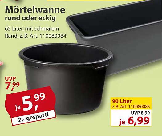 Mörtelwanne rund oder eckig 65 Liter, z.B. Art. 110080084
