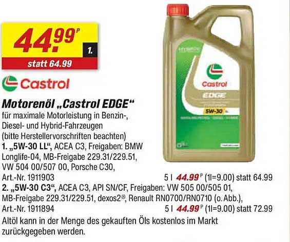 Motorenöl „Castrol EDGE“ 5W-30 für maximale Motorleistung