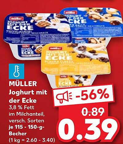 MÜLLER Joghurt mit der Ecke 3,8% Fett, verschiedene Sorten (115 - 150 g)