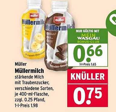 Müller Müller Milch mit Traubenzucker, verschiedene Sorten, 400-ml-Flasche