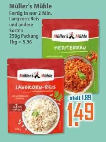 Müller's Mühle Langkorn-Reis und Mediterran – Fertig in nur 2 Min.