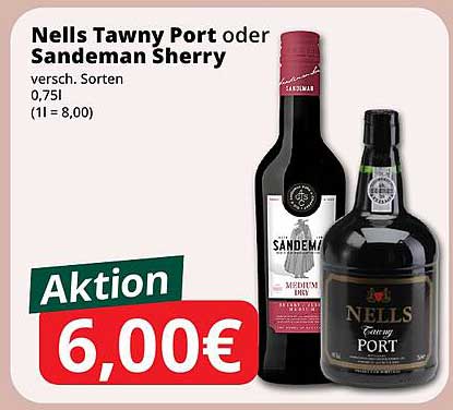 Nells Tawny Port oder Sandeman Sherry 0,75L