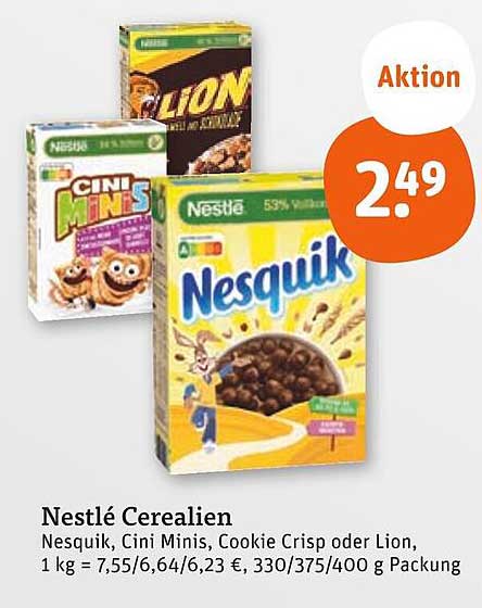 Nestlé Cerealien: Nesquik, Cini Minis oder Lion