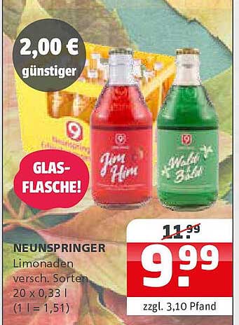 NEUNSPRINGER Limonaden – verschiedene Sorten in der Glasflasche