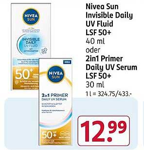 Nivea Sun Invisible Daily UV Fluid LSF 50+ oder 2in1 Primer Daily UV Serum LSF 50+