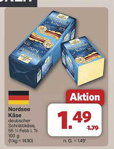 Nordsee Käse deutscher Schnittkäse, 55 % Fett i. Tr. 100 g