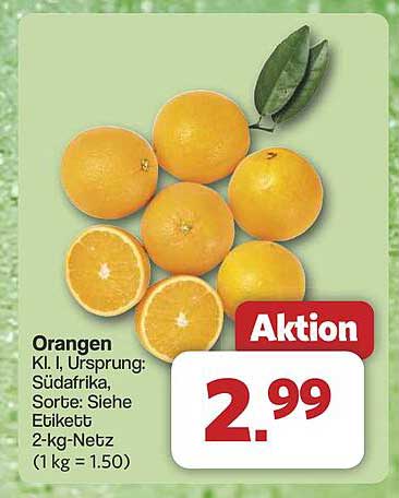 Orangen - Kl. I, Ursprung: Südafrika, 2-kg-Netz