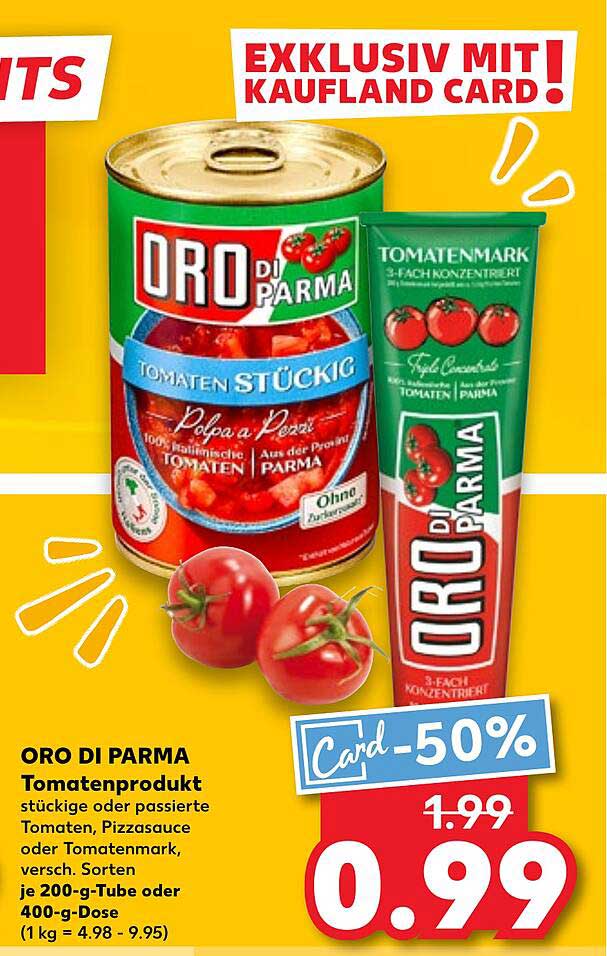ORO DI PARMA Tomatenprodukt stückige oder passierte Tomaten, Pizzasauce oder Tomatenmark