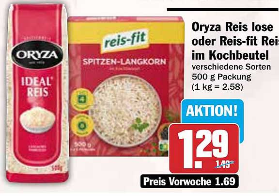 Oryza Reis lose oder Reis-fit Reis im Kochbeutel - verschiedene Sorten 500 g