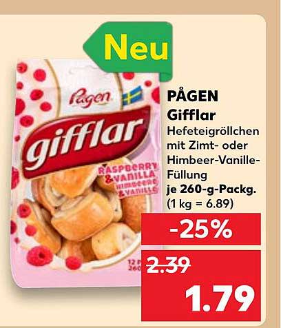 PÅGEN Gifflar Hefeteigröllchen mit Zimt- oder Himbeer-Vanille-Füllung 260g