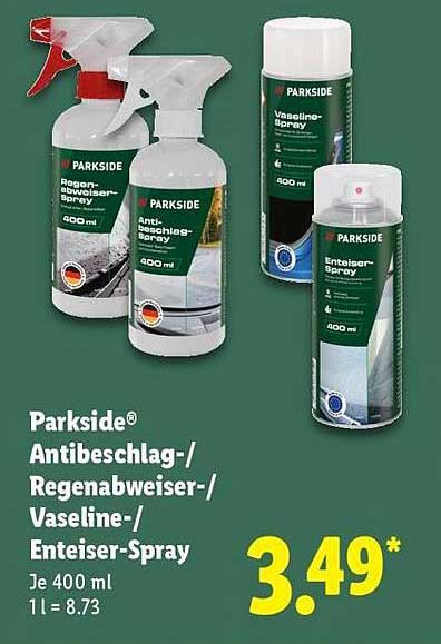Parkside® Antibeschlag-/Regenabweiser-/Vaseline-/Enteiserspray je 400 ml