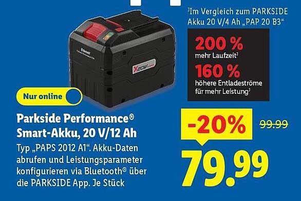 Parkside Performance® Smart-Akku, 20 V/12 Ah
