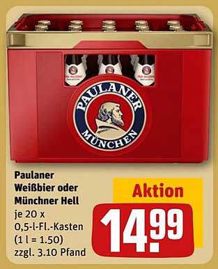 Paulaner Weißbier oder Münchner Hell – 20 x 0,5-Liter-Kasten