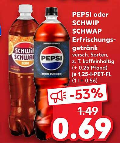 PEPSI oder SCHWIP SCHWAP Erfrischungsgetränk - Verschiedene Sorten