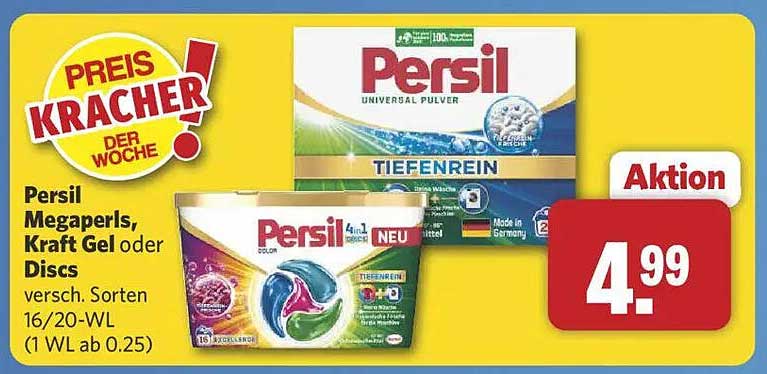 Persil Megaperls, Kraft Gel oder Discs 16/20-WL