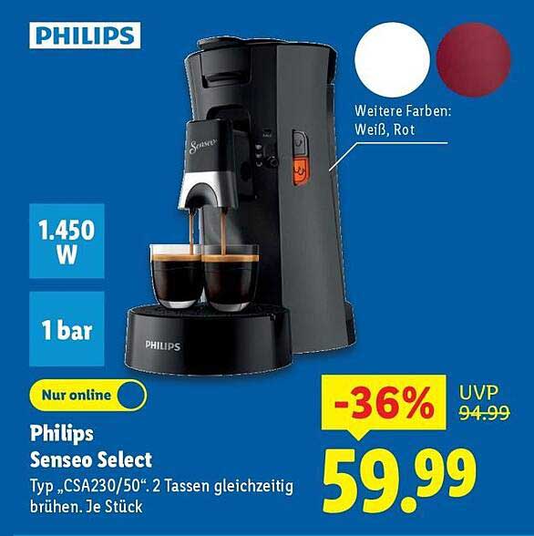 Philips Senseo Select Typ „CSA230/50“ 2 Tassen gleichzeitig brühen