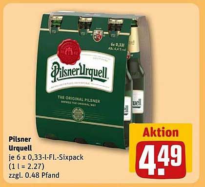 Pilsner Urquell 6er-Pack á 0,33 l Flaschen