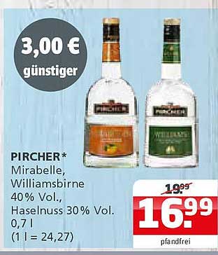 PIRCHER Mirabelle, Williamsbirne und Haselnuss Likör 0,7 l