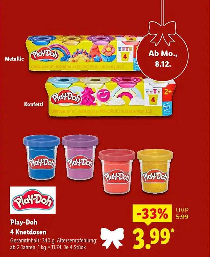Play-Doh 4 Knetsdosen - Metallic und Konfetti