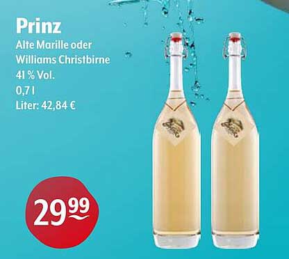 Prinz Alte Marille oder Williams Christbirne 41 % Vol